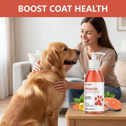 Natural Salmon Oil for Pets Dog Food Topper Liquid Vitamin E Supplement Shiny Coat and Heart Health Gentle Formula Pump Bottle