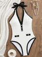 Sexy Deep V Halter High Cut One Piece Swimsuit
