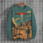 Japanese Pattern Sweatshirts For Men Space Cat 3D Printed Pullover Autumn Oversized O-Neck Hoodies Long Sleeves Clothing Tops