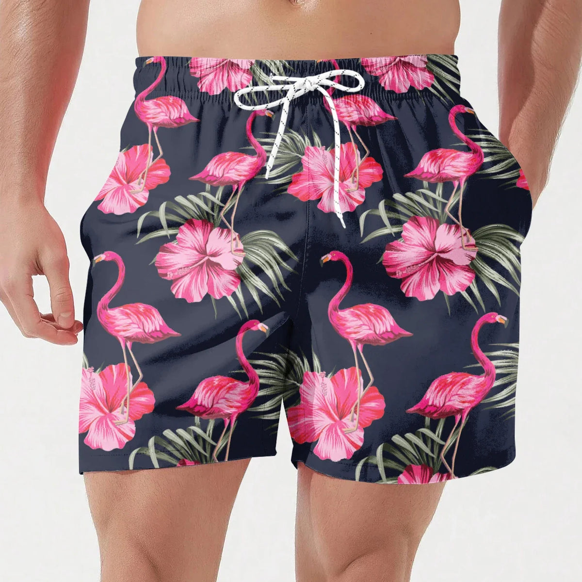 Men's Flamingo 3d Printed Beach Shorts Running Quick Dry Sportswear Casual Pocket Gym Bottoms Black Short Trousers Gift For Male