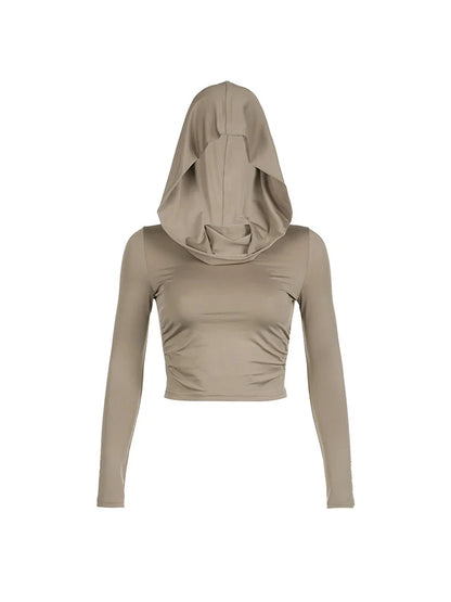 Autumn Slim Fit Hooded Crop Tee for Women