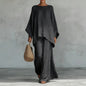 Women's Elegant Loose Round Neck Top Wide Leg Pants Set Casual Simple Long Sleeve Solid Color Two-Piece Set