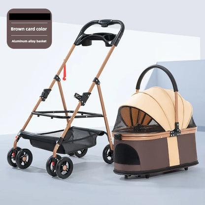 3 in 1 Folding Pet Stroller Detachable Carrier Easy Lock Canopy 30lbs for Medium Dogs Small Dogs Cats