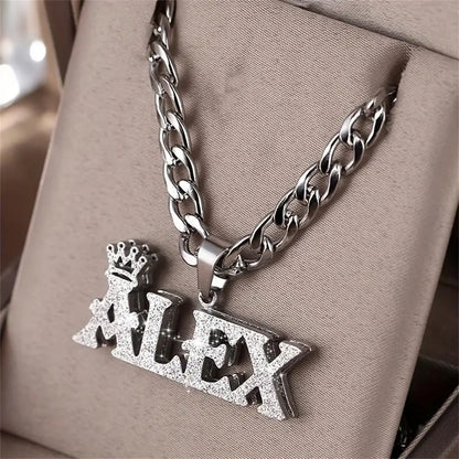 Custom Name Double-Layer Necklace Personalized Crown Double Nameplate Pendant 304 Stainless Steel Cuban Chain Fashionable Chain