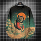 Japanese Pattern Sweatshirts For Men Space Cat 3D Printed Pullover Autumn Oversized O-Neck Hoodies Long Sleeves Clothing Tops