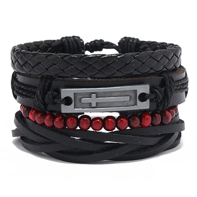 Modyle Multi-layer Gothic Leather Bracelet Set Punk Viantage Wings Charms Handwoven Bracelets for Men Jewelry Gifts