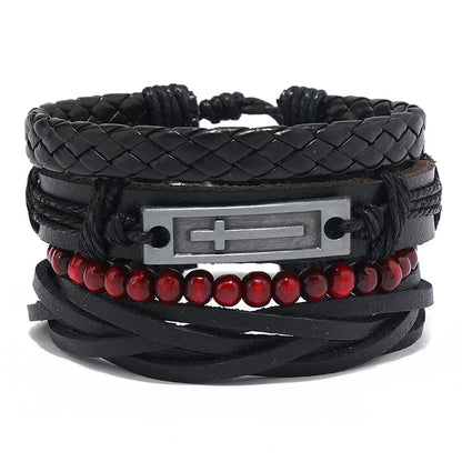 Modyle Multi-layer Gothic Leather Bracelet Set Punk Viantage Wings Charms Handwoven Bracelets for Men Jewelry Gifts