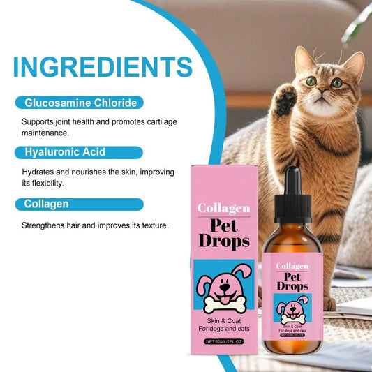 Pet Collagen Drops 60ml Skin and Coat Supplement for Dogs Cats Liquid Moisturizing Daily Nutrition Supplement Dog Supplies