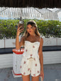 Bandeau Print Spaghetti Strap Shorts Two-piece Set Boned Shaping French Floral Ruffled Waist Corset Set 2026 Summer New Outfit