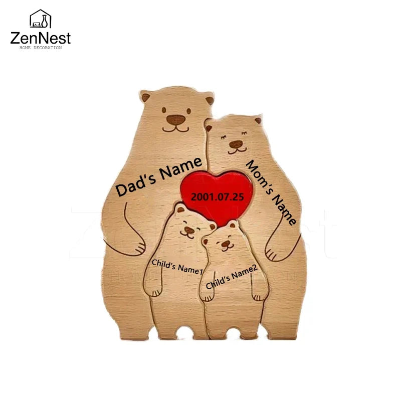 Bear Home Wooden Puzzle Personalized Custom Decor Heart Warmer Birthday Gift Art Puzzle Name Home Decor Thanksgiving Gift