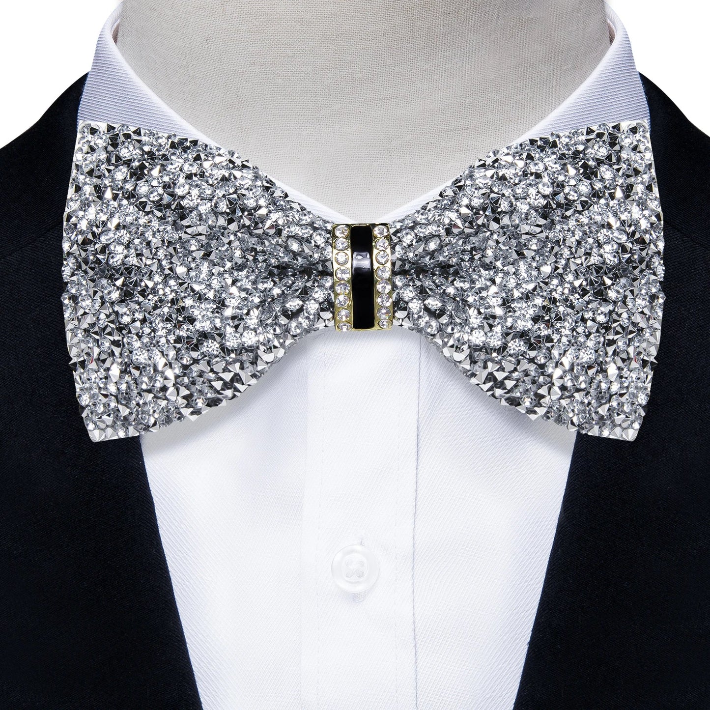 Sparkle Rhinestone Bow Ties for Men Pre-Tied Diamond Sequin Bowtie with Adjustable Length Wedding Party