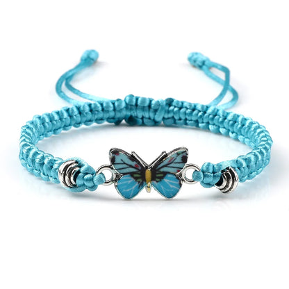 Handmade Braided String Bracelet For Women Blue Butterfly Pendant Adjustable Charm Bracelets&Bangles Fashion Girl Jewelry Gifts