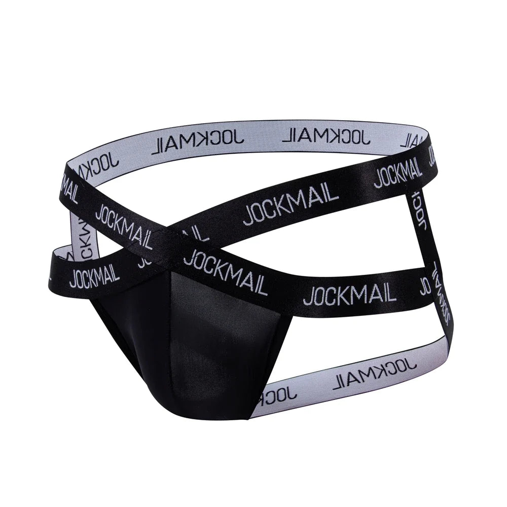 Men Jockstrap Briefs Panties V-shaped Low Waist Sexy Transparent Ice Silk Gay Underwear Sissy Thong Hip Lifting Straps Harness