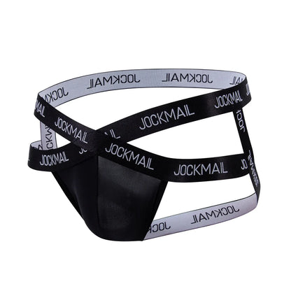 Men Jockstrap Briefs Panties V-shaped Low Waist Sexy Transparent Ice Silk Gay Underwear Sissy Thong Hip Lifting Straps Harness