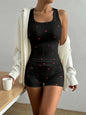Summer Sleepwear Women 2 Piece Pajamas Set Heart Print Crop Tops and And Shorts Loungewear Set