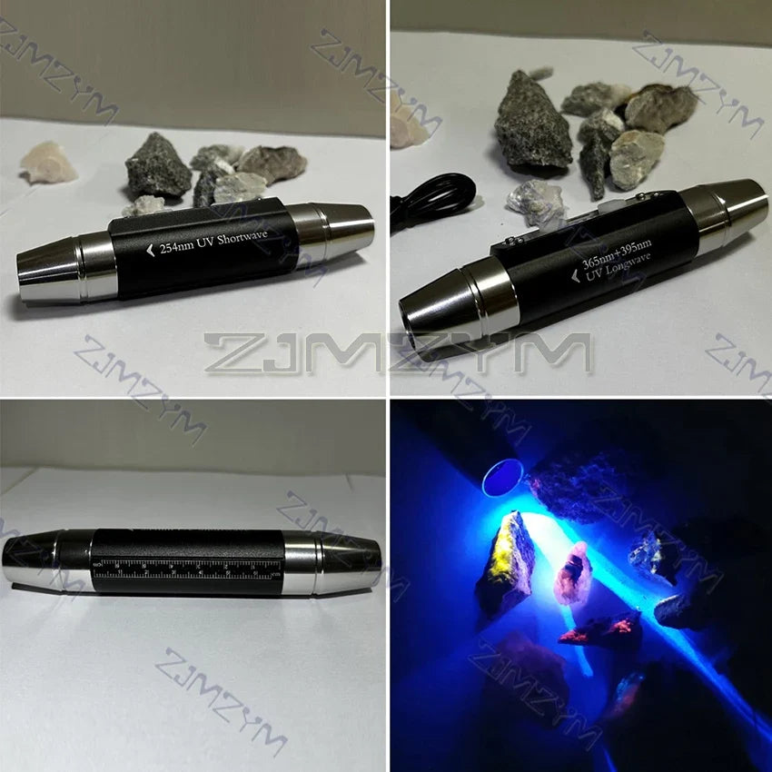 Longwave & Shortwave UV Flashlight Lamps 254nm 365nm 395nm Minerals Phosphor Detector UVA UVC Blacklight LED Flashlight