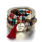 4Pcs Bohemian Women Pink Tassel Bracelet Set For Female I Love You Feather Round Charm Beads Chain Bangle Fashion Party Jewelry