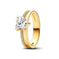 Hot selling 925 sterling silver exquisite gold series ring, sparkling heart-shaped crown ring, fashionable charm jewelry gift