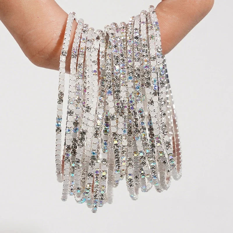 5pcs Fashion Colorful Acrylic Crystal Rhinestone Elastic Bracelet for