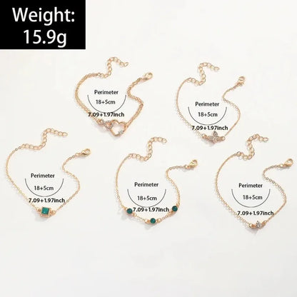 5pcs/set Rhinestone Butterfly Bracelet Set for Women Korean Fashion
