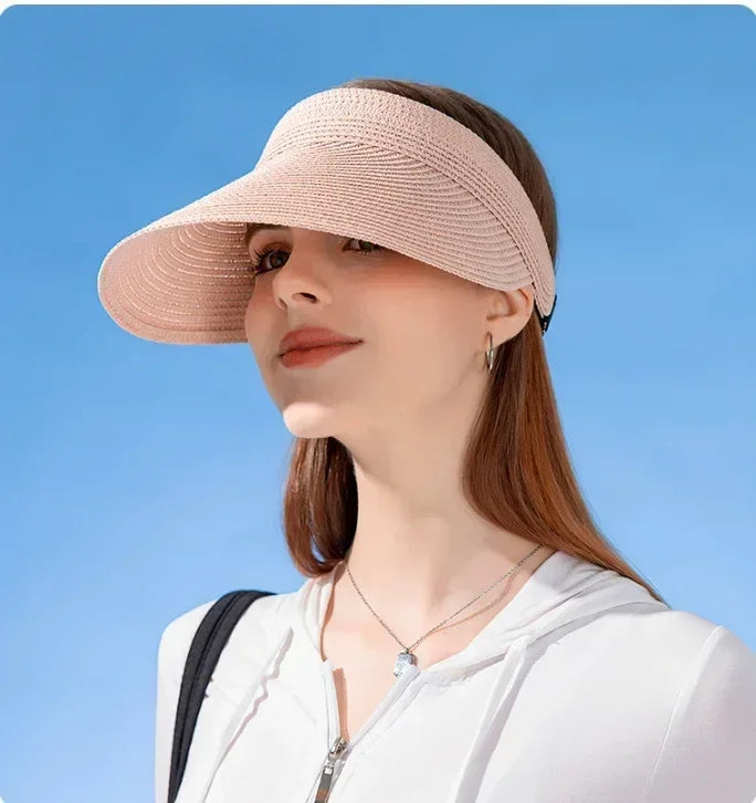 Spring and Summer Women's Outdoor Sunshade  Straw Hat Fashion Empty Top  Duck Tongue Hat Big Brim Cap G37