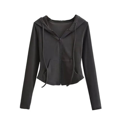 Lucyever Y2K Slim Fit Cropped Zip-Up Hoodie