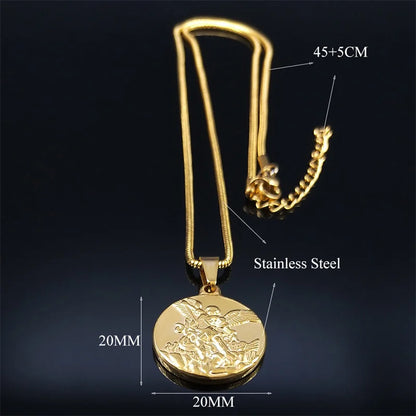 SAINT MICHAEL PROTECT US Archangel Stainless Steel Necklaces Chain Men/Women Gold Color Choker Necklace Jewelry Joyas NHH32