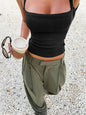 Ribbed Cross-Strap Backless Tank Top for Women