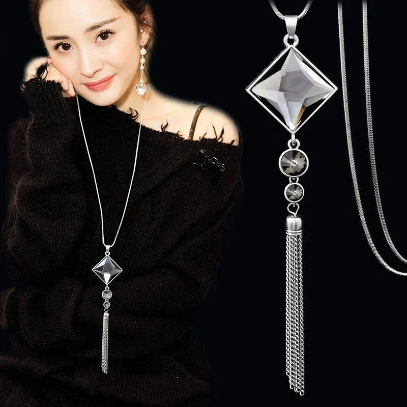 New Arrival Long Necklaces for Women 2024 Fashion Gray Crystal Choker Collier Femme Statement Necklaces & Pendants Accessories