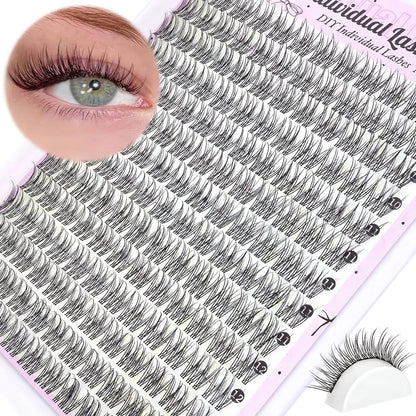 168 Lashes, C-Curl/D-Curl Mixed-Length Natural Volume, DIY Self-Application Eyelash Extensions Individual Lash Applications