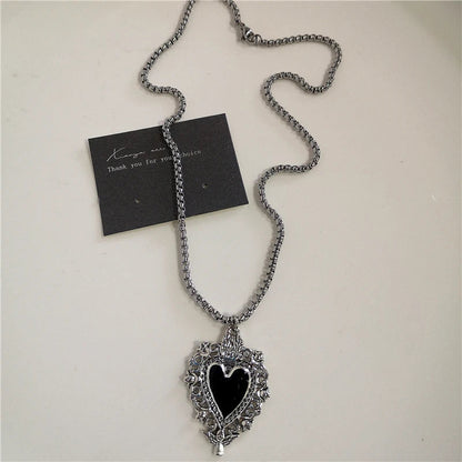 Punk Rock Black Heart Cross Pendant Chain Necklace For Men Women Cool Hip Hop Street Vintage 90s Y2K Grunge Goth Accessories