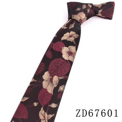 NEW 8cm Wide Tie For Man Jacquard Necktie Luxury Flower Business Neck Tie Suit Cravat Dark Red Ties For Wedding Party Men Gift