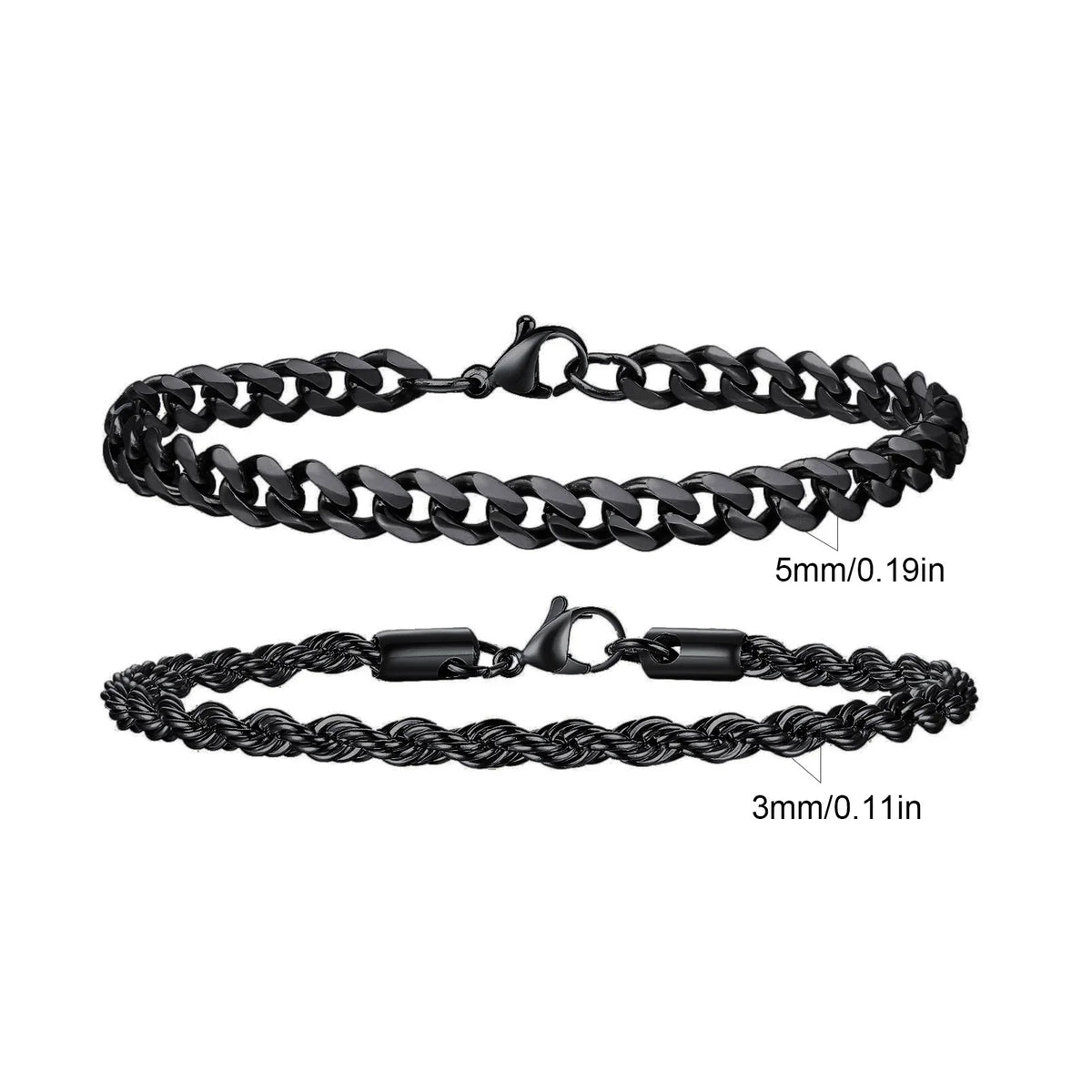 2pcs Men's Chain Bracelets, Stainless Steel Silver Gold Black Color