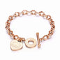 1pc Stainless Steel Bracelet with Heart Pendant, Double Heart OT