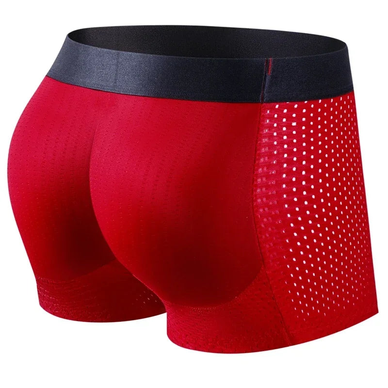 Mesh Breathable Men's Underwear, Comfy Stretchy Butt Shaping Boxer Briefs Shorts, Gym Athletic Hip Lifting Trunks