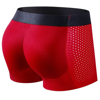Mesh Breathable Men's Underwear, Comfy Stretchy Butt Shaping Boxer Briefs Shorts, Gym Athletic Hip Lifting Trunks