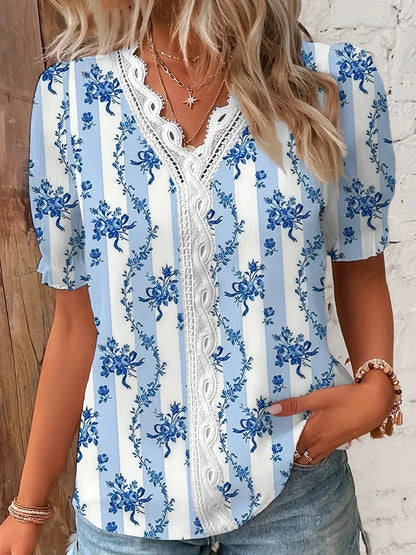 Fashion Casual Vacation Shirt Women Summer V Neck Hollow Out Solid