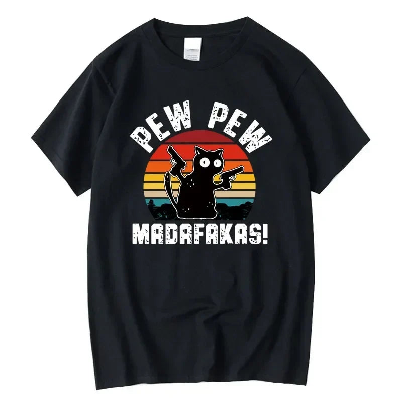 Summer Casual Men's High Quality T-shirt 100% Cotton Cool Funny Cat Printed T-shirt Casual O-neck Loose for Men T Shirt Tees Top