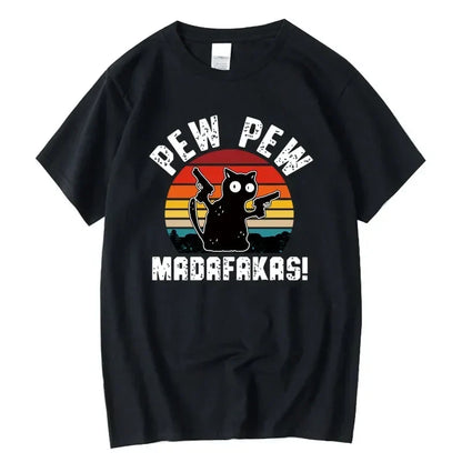 Summer Casual Men's High Quality T-shirt 100% Cotton Cool Funny Cat Printed T-shirt Casual O-neck Loose for Men T Shirt Tees Top