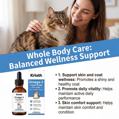 Kriath Omega-3 Liquid Drops for Cats, EPA & DHA Supplement, Nourish Skin & Coat, Reduce Shedding, Support Skin Barrier Health