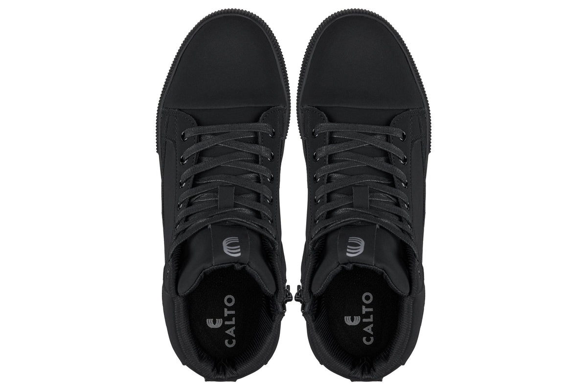 CALTO - S3421 - 2.4 Inches Taller (Black) - Cap Toe High Top Zip-Up Sneaker Boots