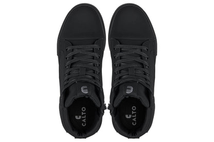 CALTO - S3421 - 2.4 Inches Taller (Black) - Cap Toe High Top Zip-Up Sneaker Boots