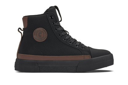 CALTO - S3422 - 2.4 Inches Taller (Black/Coffee Brown) - Cap Toe High Top Zip-Up Sneaker Boots