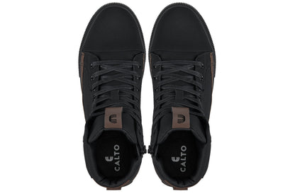 CALTO - S3422 - 2.4 Inches Taller (Black/Coffee Brown) - Cap Toe High Top Zip-Up Sneaker Boots