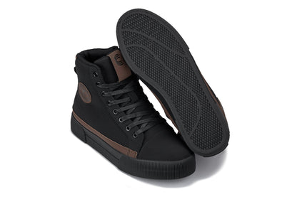 CALTO - S3422 - 2.4 Inches Taller (Black/Coffee Brown) - Cap Toe High Top Zip-Up Sneaker Boots