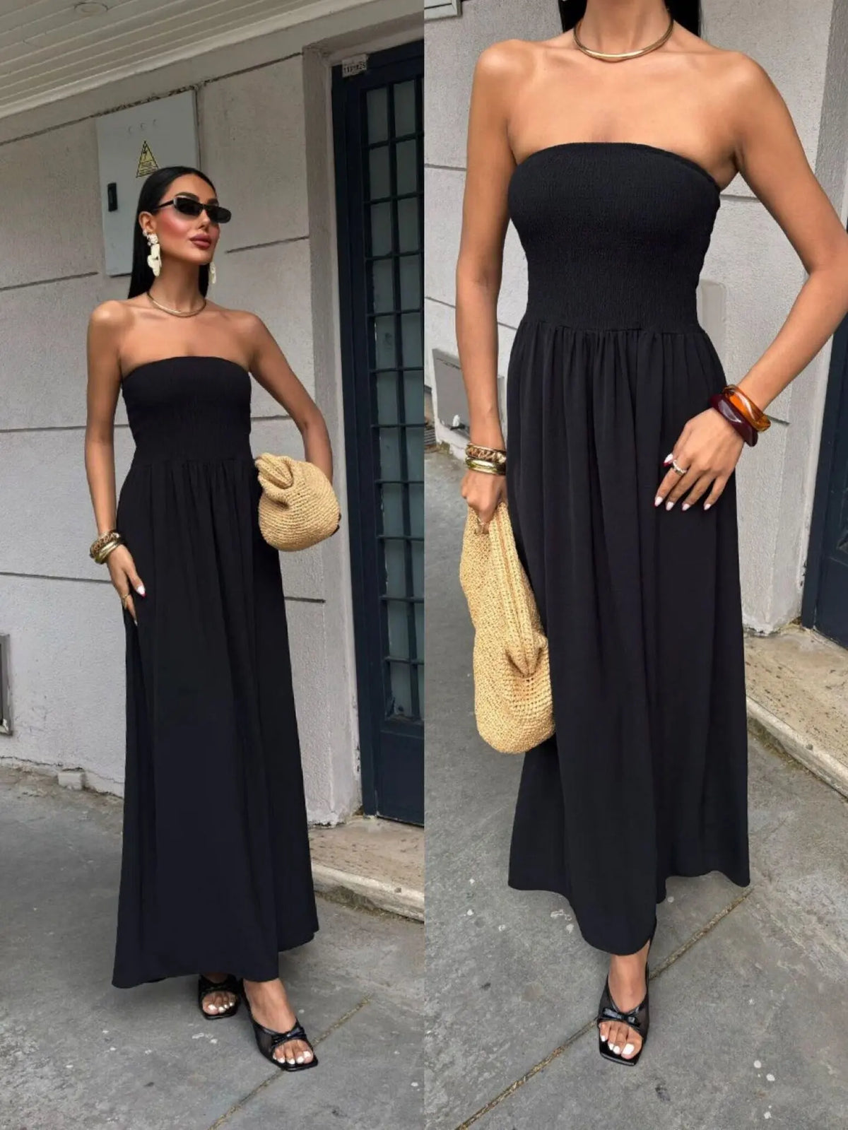 New Summer Fashion Solid Color Off-Shoulder Strapless Waist-Cinching