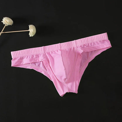 Sexy Men's Transparent Ice Silk Solid Color Panties Low-Waisted Breathable Underwear Pump Man Underpants Men Bulge Pouch Briefs