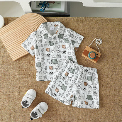 New Summer Dinosaur Cartoon Printed Short-Sleeved T-Shirt and Shorts