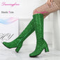 Gold Glitter 7cm Chunky Heels 1960s 70s Retro Gogo Boots Costumes Cosplay Knee High Go-Go Boots Womens Shoes Plus Size EU46