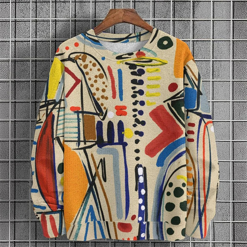 Street Graffiti Graphic Men's Clothes Long Sleeves Pullover Sweatshirt 3D Printed Colorful Streetwear Harajuku Popular Hoodies
